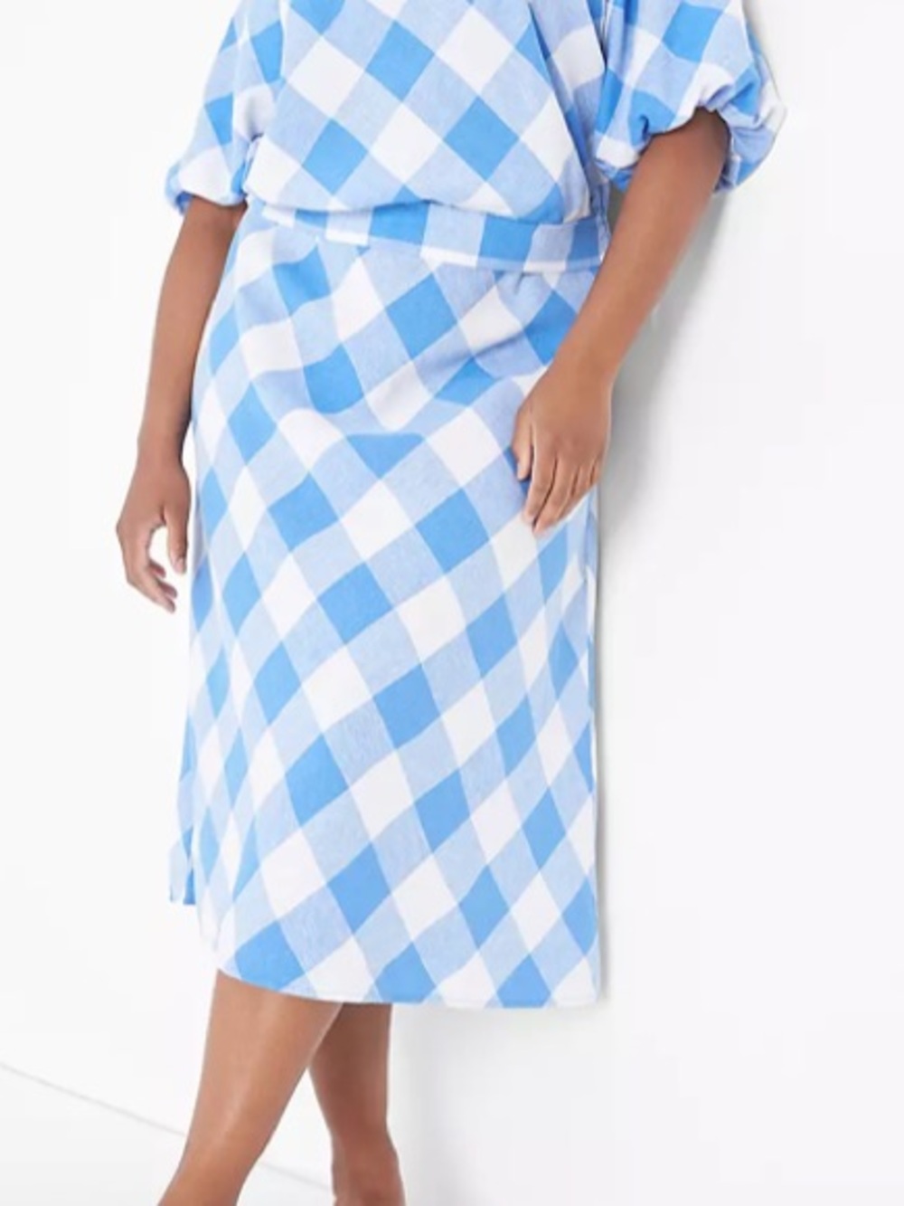 Lane Bryant Blue and White Gingham Midi Skirt